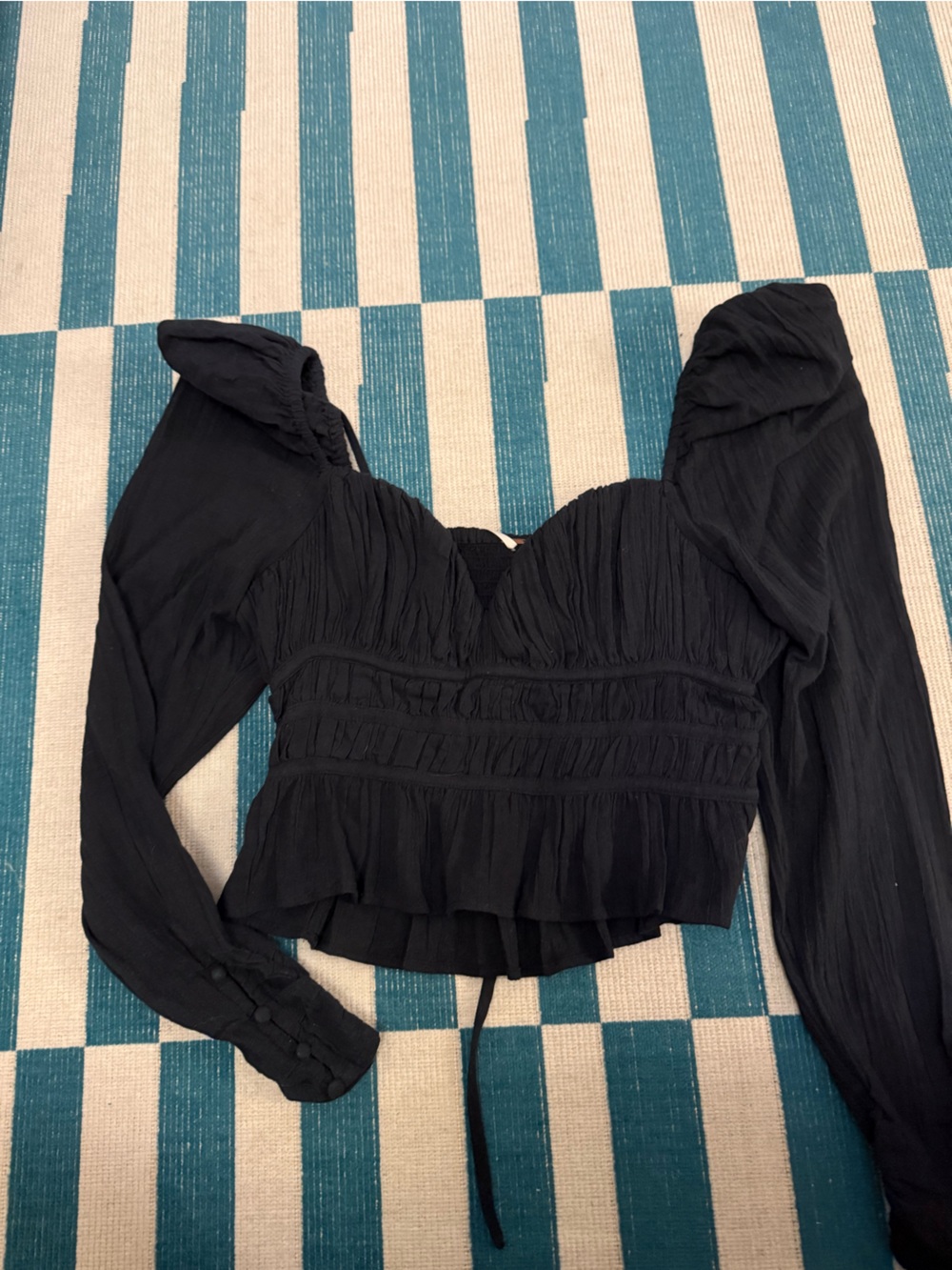 Free People Black Off-Shoulder Smocked Peplum Blouse